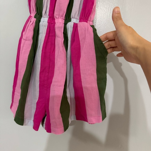 Janie and Jack Pink Striped Romper for Girls Size 12 - Picture 4 of 7